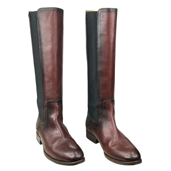 Frye Women’s Lindsay Gore Tall Brown Leather Riding Boots Size US 6