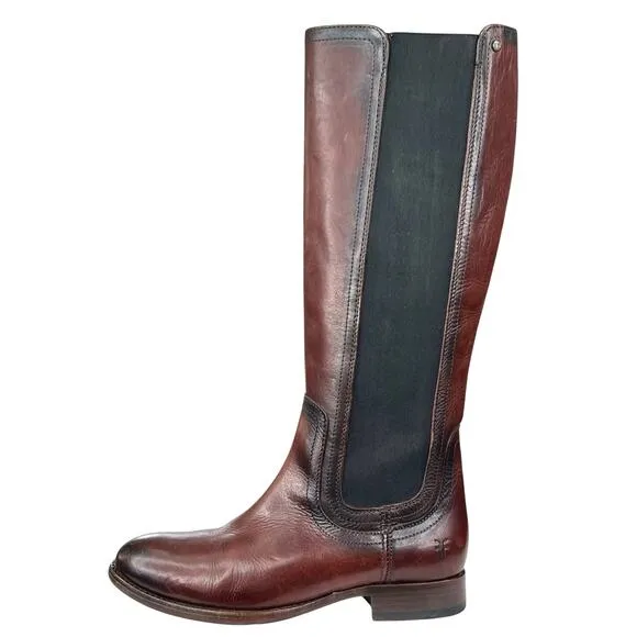 Frye Women’s Lindsay Gore Tall Brown Leather Riding Boots Size US 6