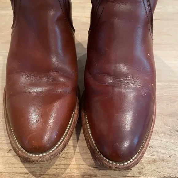 Frye Women’s VTG 70’s Campus Tall Shaft Riding Boots cognac brown leather 8