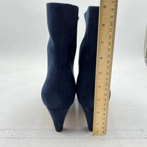 FSJ  Dark Blue Square Toe Comfort Kitten Low Heel Ankle Boot Pull On Bootie