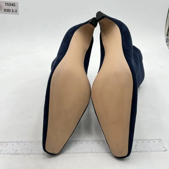 FSJ  Dark Blue Square Toe Comfort Kitten Low Heel Ankle Boot Pull On Bootie