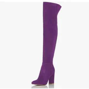 FSJ Purple Over The Knee Chunky High Heels Stretch Thigh High Zipper Long Boot