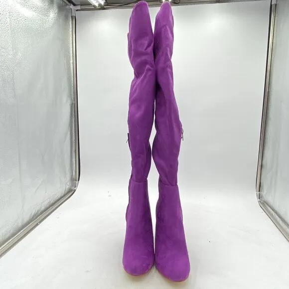 FSJ Purple Over The Knee Chunky High Heels Stretch Thigh High Zipper Long Boot