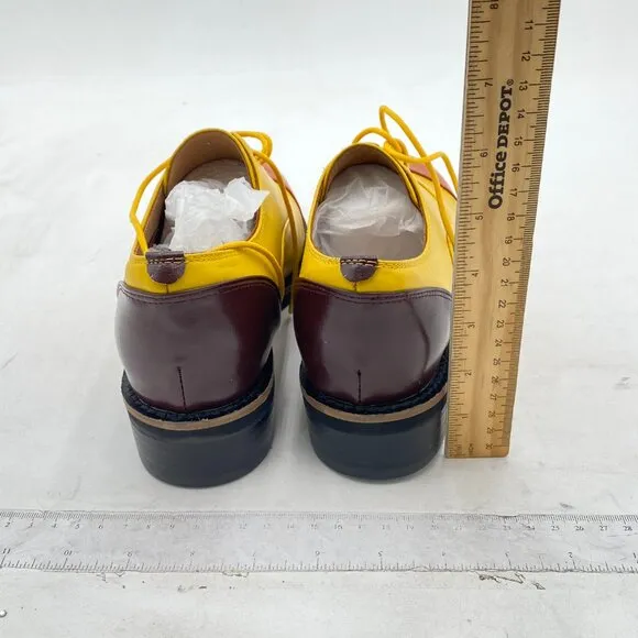 FSJ Women Multicolor Leather Oxford Shoes Round Cap Toe Lace Up Brogues  Yellow