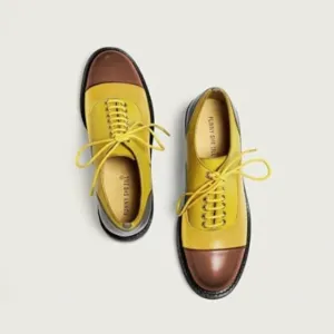 FSJ Women Multicolor Leather Oxford Shoes Round Cap Toe Lace Up Brogues  Yellow