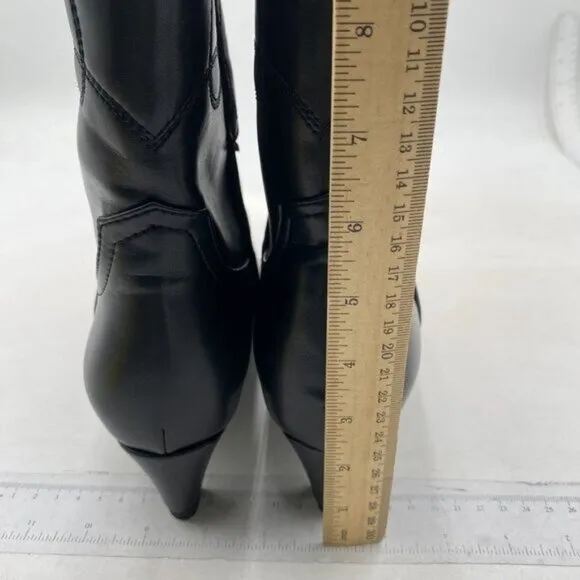 FSJ Women Square Toe Comfort Kitten Low Heel Ankle Boot Pull On Bootie Black