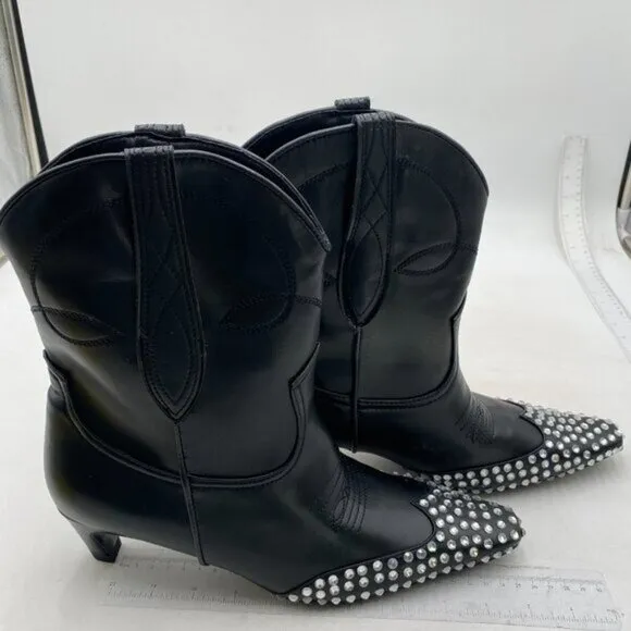 FSJ Women Square Toe Comfort Kitten Low Heel Ankle Boot Pull On Bootie Black