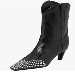 FSJ Women Square Toe Comfort Kitten Low Heel Ankle Boot Pull On Bootie Black