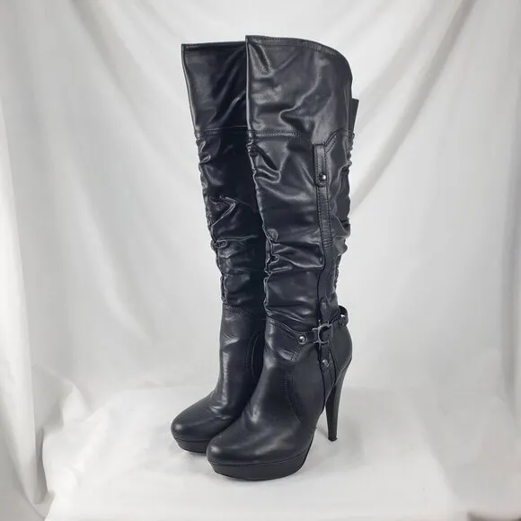G By Guess Darrlin Women's Black Leather Knee High Boots Side Zip Size 7.5 M