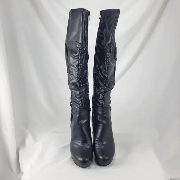 G By Guess Darrlin Women's Black Leather Knee High Boots Side Zip Size 7.5 M
