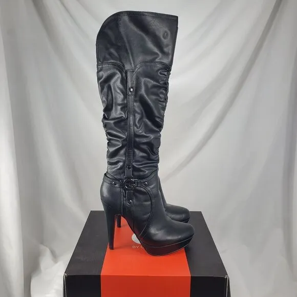 G By Guess Darrlin Women's Black Leather Knee High Boots Side Zip Size 7.5 M