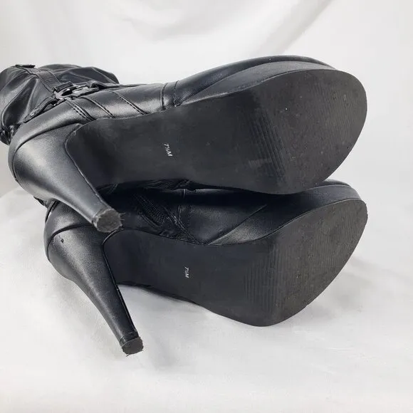 G By Guess Darrlin Women's Black Leather Knee High Boots Side Zip Size 7.5 M