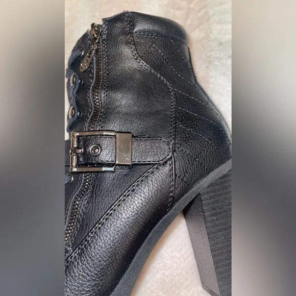 G by Guess Streets and Maps Tie Up Zipper Buckle Heeled Ankle Boots 9M