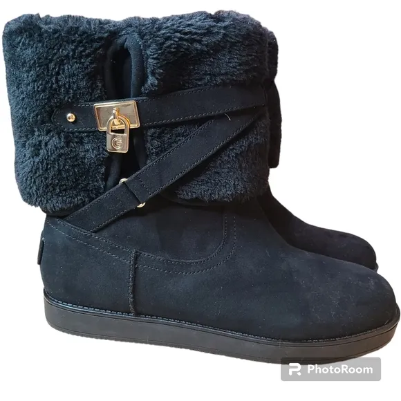 GBG by Guess Womens Size 11M Black Faux Fur Vegan Suede Winter Weather Boots NEW