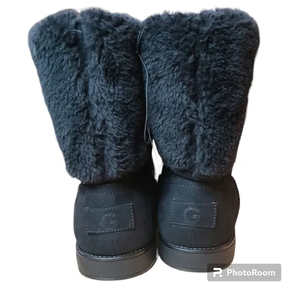GBG by Guess Womens Size 11M Black Faux Fur Vegan Suede Winter Weather Boots NEW