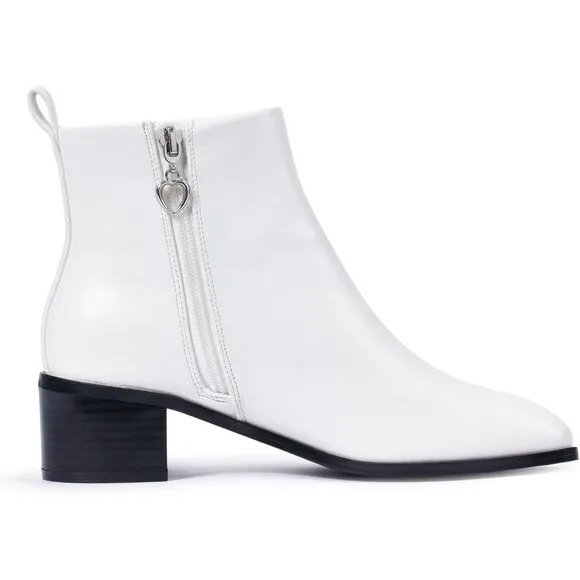 Genshuo Ankle Boot Women Size (6-10) White Polyurethane Zipper Heeled Square Toe