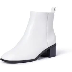 Genshuo Ankle Boot Women Size (6-10) White Polyurethane Zipper Heeled Square Toe