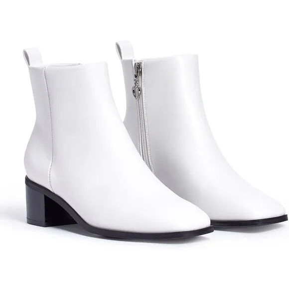 Genshuo Ankle Boot Women Size (6-10) White Polyurethane Zipper Heeled Square Toe