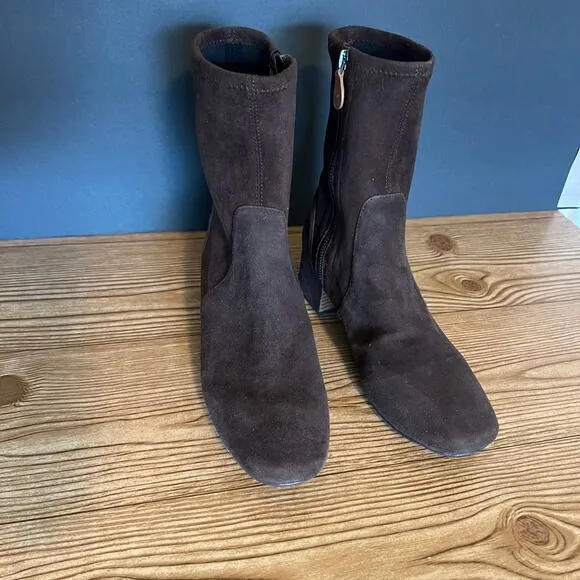 Gentle Souls Kenneth Cole Chocolate Suede Everly Low Heeled Sock Boots Women 7.5