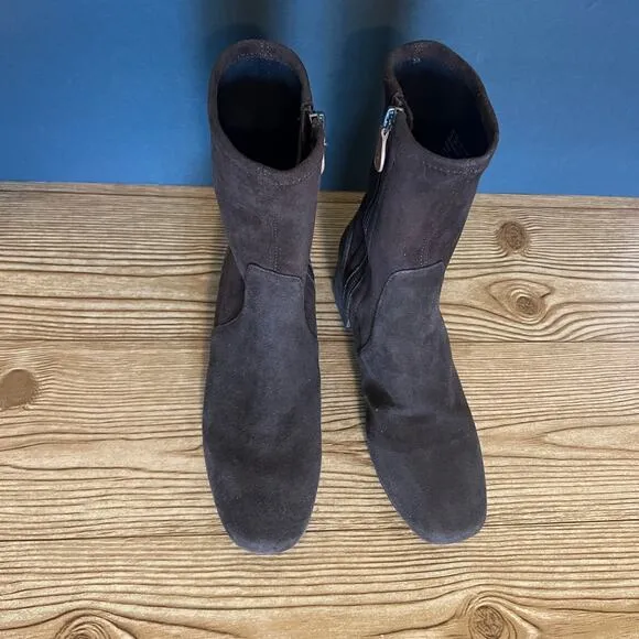 Gentle Souls Kenneth Cole Chocolate Suede Everly Low Heeled Sock Boots Women 7.5