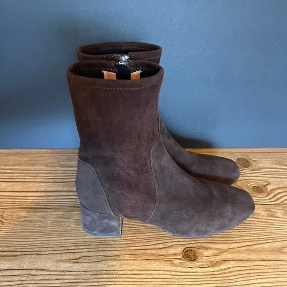Gentle Souls Kenneth Cole Chocolate Suede Everly Low Heeled Sock Boots Women 7.5