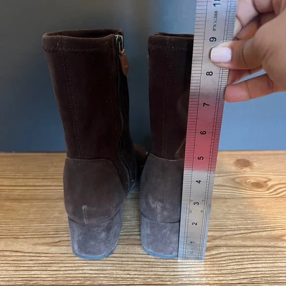 Gentle Souls Kenneth Cole Chocolate Suede Everly Low Heeled Sock Boots Women 7.5
