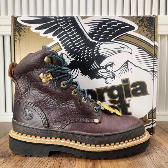 Georgia Giant 6&quot; Steel Toed Work Boots Womens 7.5 M Brown Leather Lace Up G3374