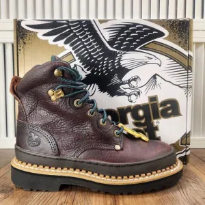 Georgia Giant 6&quot; Steel Toed Work Boots Womens 7.5 M Brown Leather Lace Up G3374