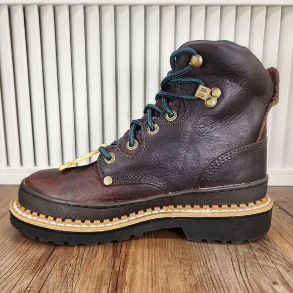 Georgia Giant 6&quot; Steel Toed Work Boots Womens 7.5 M Brown Leather Lace Up G3374