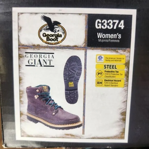 Georgia Giant 6&quot; Steel Toed Work Boots Womens 7.5 M Brown Leather Lace Up G3374