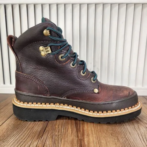 Georgia Giant 6&quot; Steel Toed Work Boots Womens 7.5 M Brown Leather Lace Up G3374