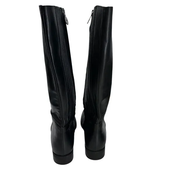 Geox Fecility Leather Boots Women Size US 8 EU 39 Black‎ Side Zip Block Heel