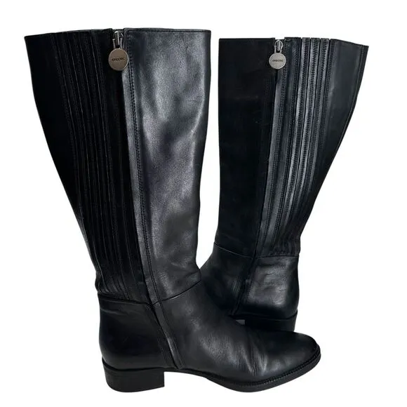 Geox Fecility Leather Boots Women Size US 8 EU 39 Black‎ Side Zip Block Heel