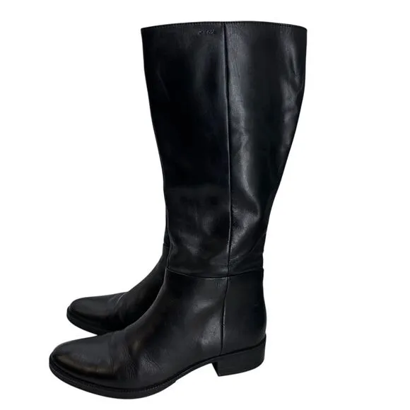 Geox Fecility Leather Boots Women Size US 8 EU 39 Black‎ Side Zip Block Heel