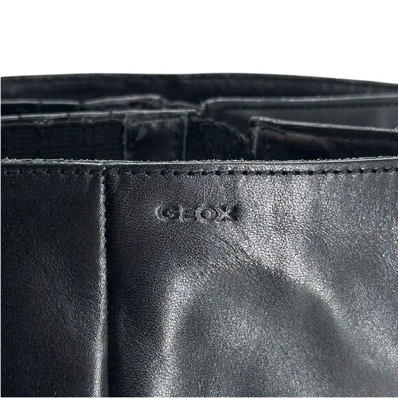 Geox Fecility Leather Boots Women Size US 8 EU 39 Black‎ Side Zip Block Heel