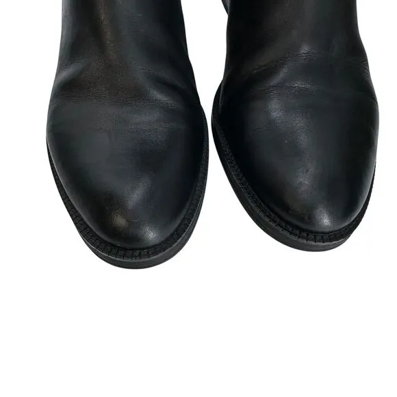 Geox Fecility Leather Boots Women Size US 8 EU 39 Black‎ Side Zip Block Heel