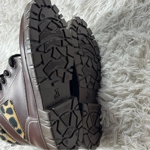 Girls Brown Fur Boots Leopard Print  Size 3 Mid Calve Style NEW