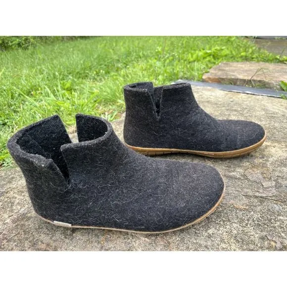 Glerups Wool Slipper Boot With Natural Rubber Sole Honey Charcoal Size 40/US 9