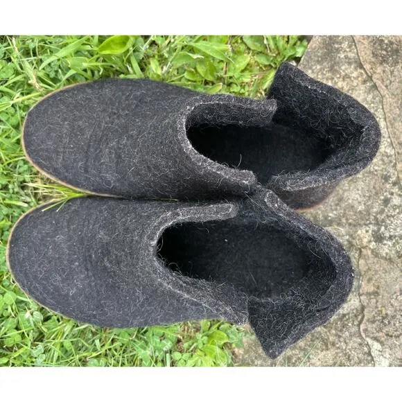 Glerups Wool Slipper Boot With Natural Rubber Sole Honey Charcoal Size 40/US 9