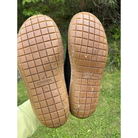 Glerups Wool Slipper Boot With Natural Rubber Sole Honey Charcoal Size 40/US 9