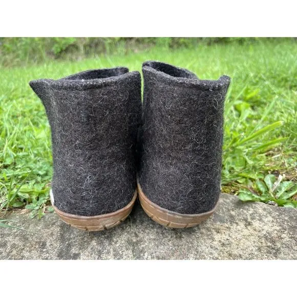 Glerups Wool Slipper Boot With Natural Rubber Sole Honey Charcoal Size 40/US 9