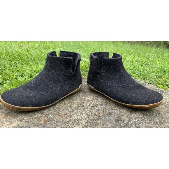 Glerups Wool Slipper Boot With Natural Rubber Sole Honey Charcoal Size 40/US 9