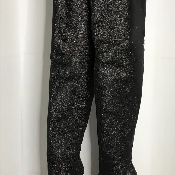 Good American Boots Women Sz 4 Blck Glitter Thigh Kardashian GA173G-X $349 NIB