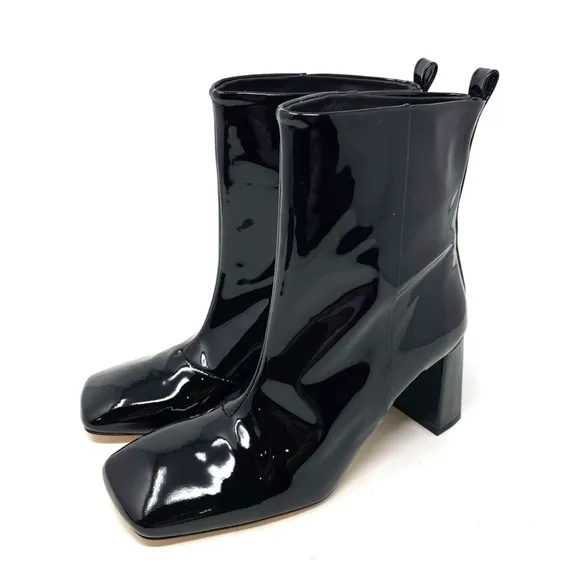 Good American Square Toed Boots Sz 7 | Good American Patent Leather Ankle Boots-