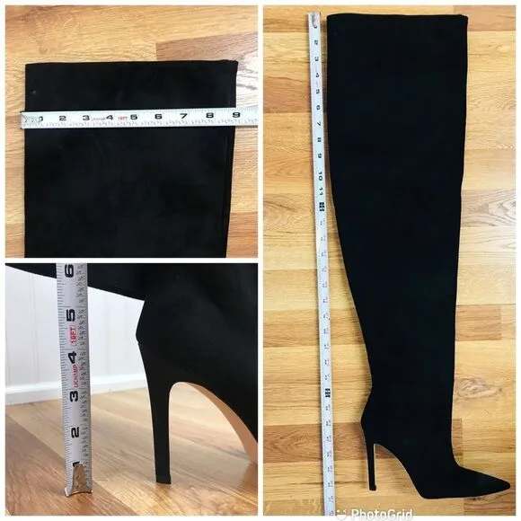 GOOD AMERICAN Black Stiletto Thigh High Slouch Boots Over The Knee Size 6 New