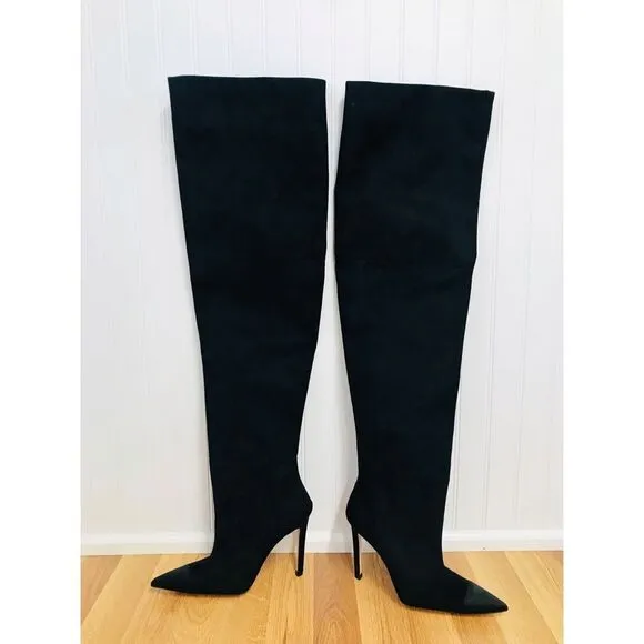 GOOD AMERICAN Black Stiletto Thigh High Slouch Boots Over The Knee Size 6 New