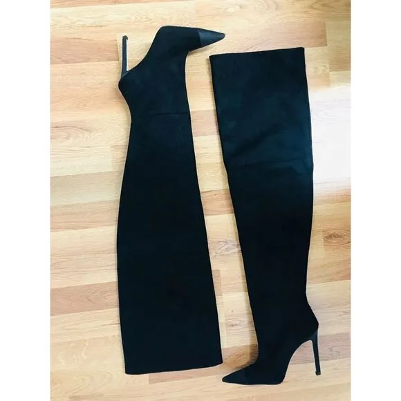 GOOD AMERICAN Black Stiletto Thigh High Slouch Boots Over The Knee Size 6 New