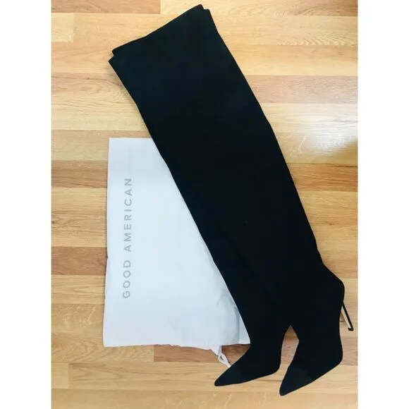GOOD AMERICAN Black Stiletto Thigh High Slouch Boots Over The Knee Size 6 New