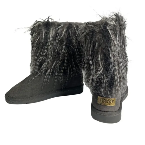Gray Himalaya UGG Ankle Boots Booties  Size 6 Faux Fur Lined Pre Owned