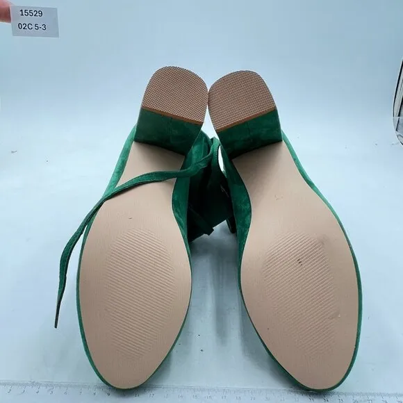 Green Chunky Heel Ankle Boot Round Toe Short Boot Faux Suede Strappy Straps Shoe